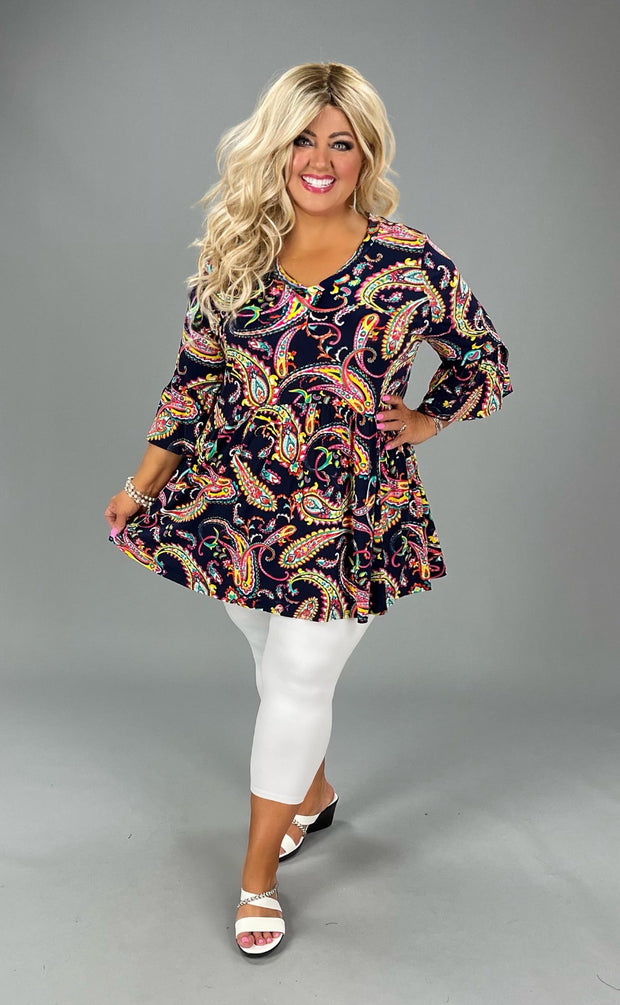 17 PQ {In Your Favor} Navy Paisley Print Babydoll Tunic EXTENDED PLUS –  Curvy Boutique Plus Size Clothing