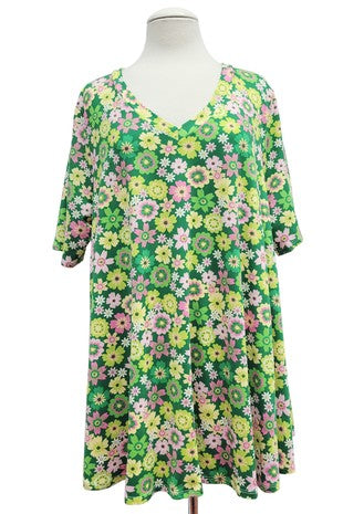 51 PSS {Total Sweetheart} Green Floral V-Neck Top EXTENDED PLUS SIZE XL 2X 3X 4X 5X