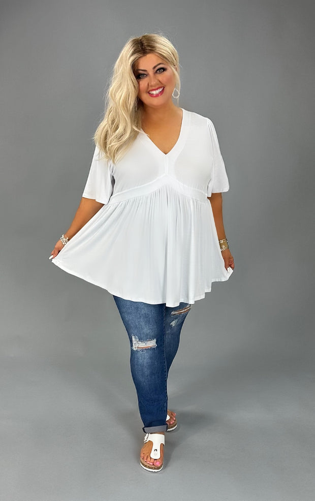 13 SSS {Catching Glances} White V-Neck Babydoll Tunic CURVY BRAND!!!  EXTENDED PLUS SIZE 2X 3X 4X 5X 6X (May Size Down 1 Size)
