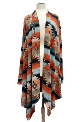 31 OT {Wild West Love} Orange Aztec Print Cardigan EXTENDED PLUS SIZE 3X 4X 5X