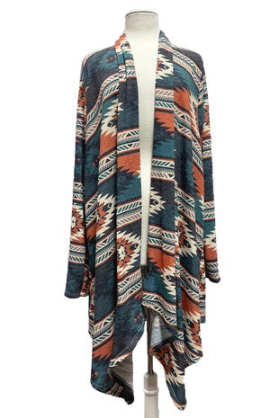 31 OT {Southwest Goals} Rust/Green Aztec Print Cardigan EXTENDED PLUS SIZE 3X 4X 5X