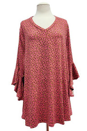 44 PQ {Pleasant Memory} Red Coral Leopard V-Neck Top EXTENDED PLUS SIZE 4X 5X 6X