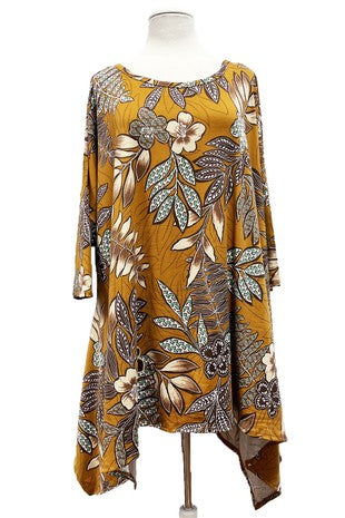 13 PQ {Feeling Fierce} Dark Mustard Floral Asymmetrical Top EXTENDED PLUS SIZE 3X 4X 5X