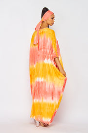 LD-F {Serene Sip} Orange/Coral Pink Tie Dye Maxi Dress PLUS SIZE 3X