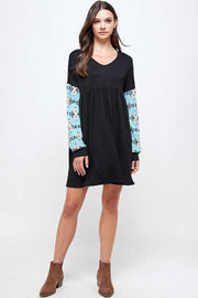 12 CP-C {Just Admit It} Black With Blue Aztec Sleeve Tunic SALE!!!  PLUS SIZE XL 2X 3X