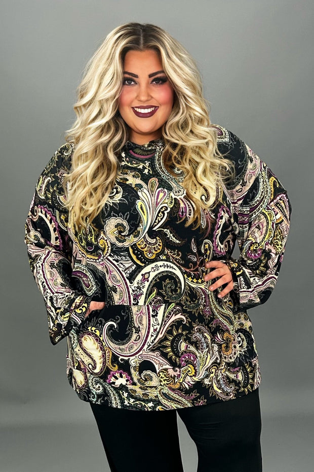 29 HD {Paisley For You} Black/Purple Paisley Print Hoodie EXTENDED PLUS SIZE 3X 4X 5X