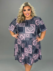 56 PSS {Love And Leisure} PInk/Navy Square Print Dress EXTENDED PLUS SIZE 4X 5X 6X