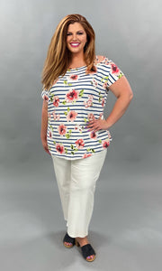 63 OS-A {Sweet Remarks}  SALE!! Off-Shoulder Floral Striped Top PLUS SIZE XL 2X 3X