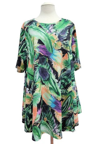 30 PSS {Light As A Feather} Green Feather Print Top EXTENDED PLUS SIZE 3X 4X 5X