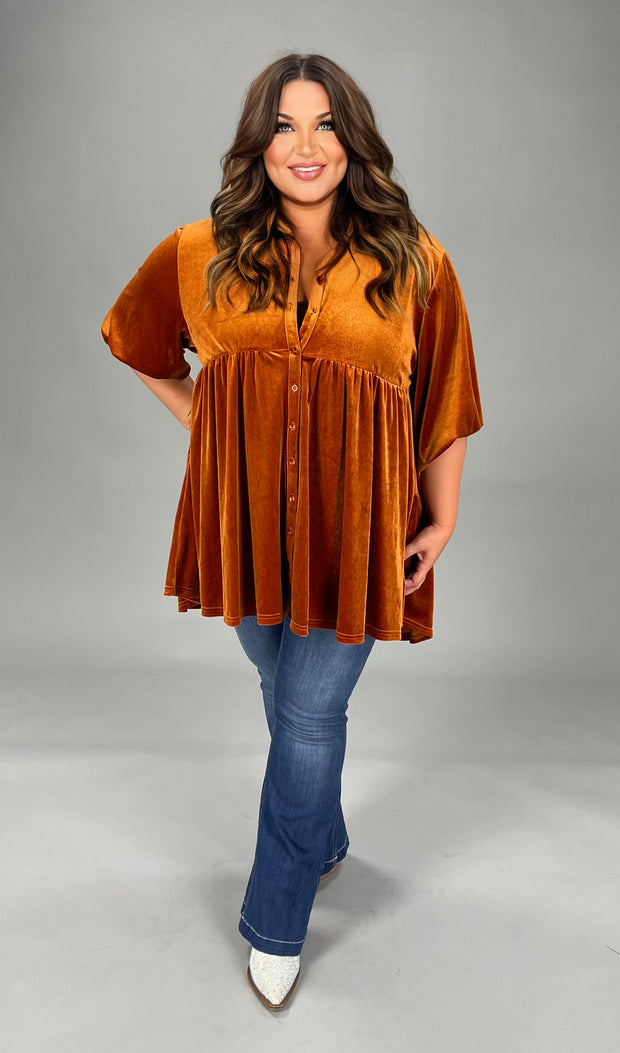 16 SLS-O {Romance Is Back} Umgee Burnt Orange Velvet Top PLUS SIZE XL 1X 2X