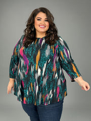 19 PQ {Got Me Smiling} Teal Mixed Print Top EXTENDED PLUS SIZE 4X 5X 6X