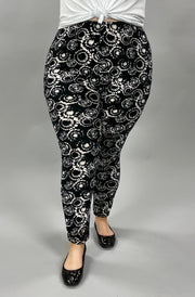 LEG-20 {Whisper of Night} Black & White Print Leggings EXTENDED PLUS SIZE 3X/5X