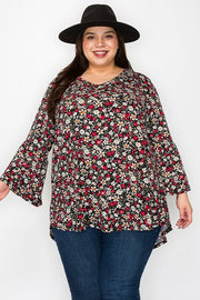 32 PQ {Moving To Curvy Beat} Black Floral V-Neck Top EXTENDED PLUS SIZE 3X 4X 5X