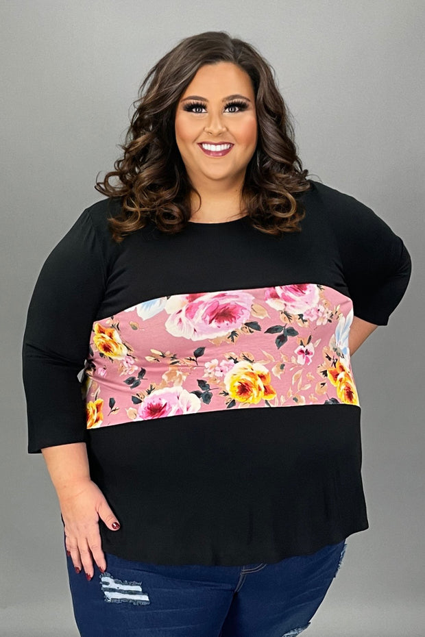 42 CP-B {Always Together} Black/Pink Floral Top EXTENDED PLUS SIZE 3X 4X 5X