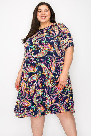 26 PSS {Easy Choice} Navy/Yellow Paisley Dress EXTENDED PLUS SIZE 3X 4X 5X