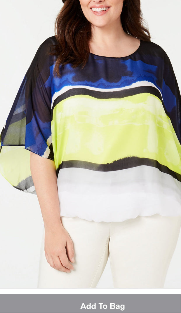 PSS-A  M-109 {Alfani} Navy Wing Sleeve Bubble Top Retail $75.50 ***FLASH SALE***