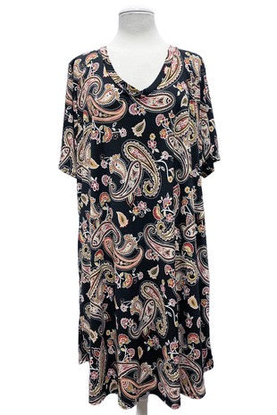53 PSS {Small Changes} Black Paisley Print V-Neck Dress EXTENDED PLUS SIZE 3X 4X 5X