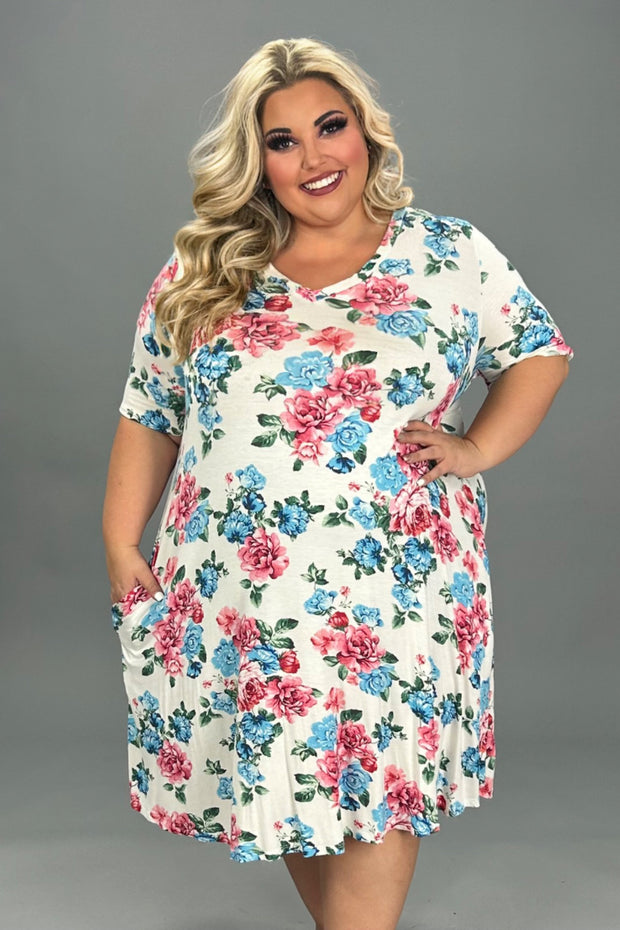 29 PSS {Rays Of Love} Ivory Floral V-Neck Dress EXTENDED PLUS SIZE 3X 4X 5X