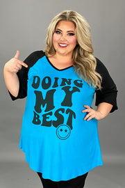 51 GT {Doing My Best Smiley} Blue/Black Graphic Tee CURVY BRAND!!!  EXTENDED PLUS SIZE XL 2X 3X 4X 5X 6X