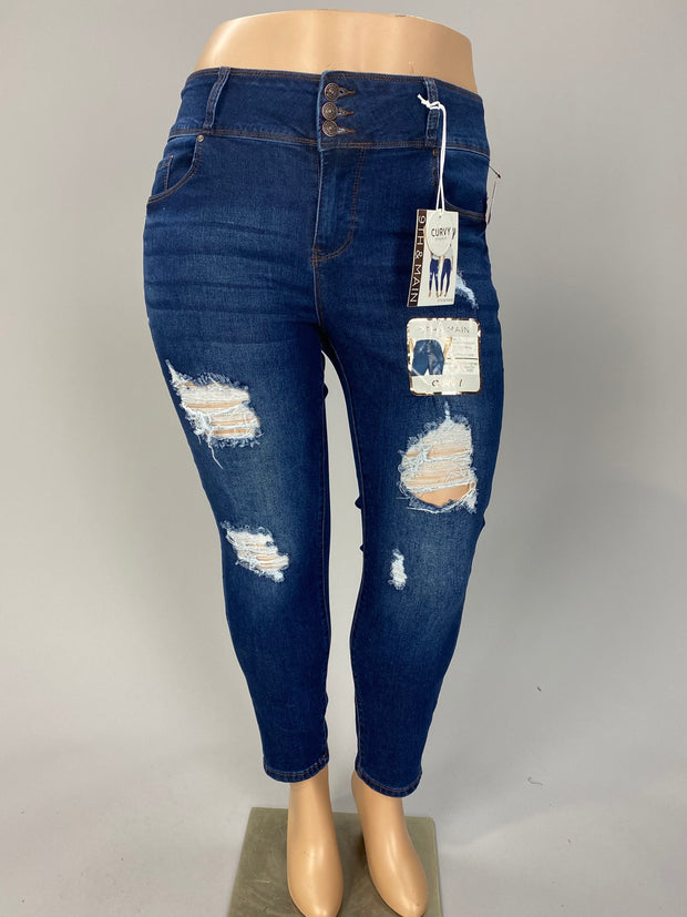 BT-G {9th & Main} Dark Blue Distressed Stretch Denim Jeans EXTENDED PLUS SIZE 16  18  20  22