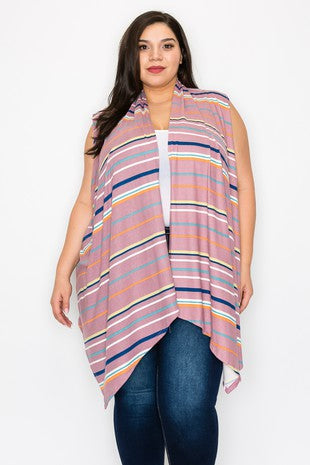 89 OT {Forming Connections} Mauve Stripe Print Vest EXTENDED PLUS SIZE 3X 4X 5X