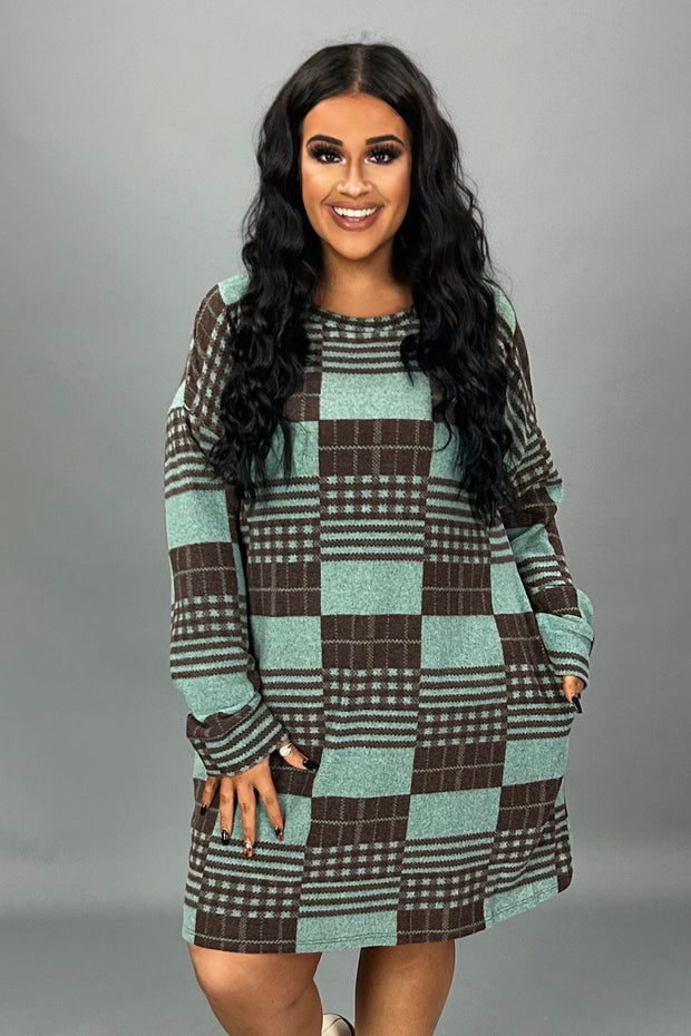 41 PLS {Love At First Sight}  MInt/Brown Checkered Dress PLUS SIZE XL 2X 3X