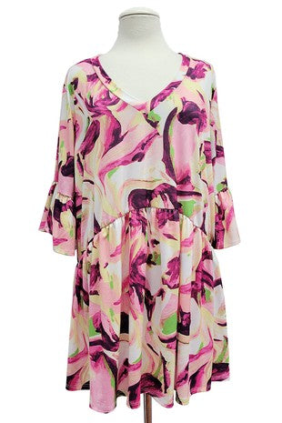 47 PSS {Polished Perfection} Magenta Print Babydoll Top EXTENDED PLUS SIZE 3X 4X 5X