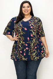 15 PSS {Sweetie Pie} Navy Floral V-Neck Top EXTENDED PLUS SIZE 1X 2X 3X 4X 5X