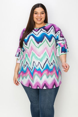 11 PQ {A Zig For Your Zag} Ivory/Multi-Color Zig Zag Print Tunic EXTENDED PLUS SIZE 4X 5X 6X