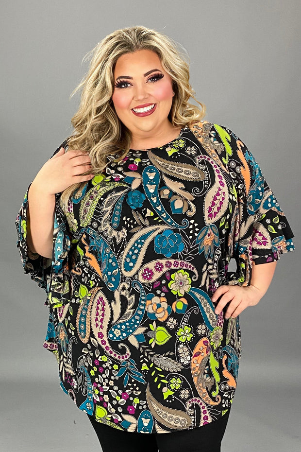 37 PQ {Wish You Were Mine} Black/Multi-Color Paisley Print Top EXTENDED PLUS SIZE 3X 4X 5X