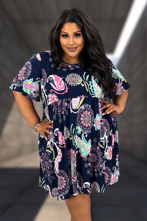26 PSS {Quite Dashing} Navy/Pink Paisley Babydoll Dress PLUS SIZE 1X 2X 3X