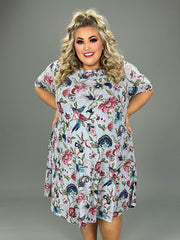 79 PSS-D {I Saw The Signs} Sky Blue Floral Dress EXTENDED PLUS SIZE 3X 4X 5X