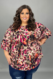 20 PQ {Choose Joy} Magenta Taupe Orange Print Tunic