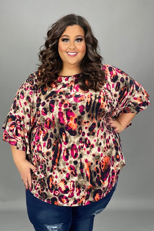 20 PQ {Choose Joy} Magenta Taupe Orange Print Tunic