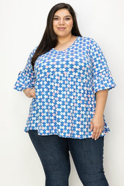 14 PSS {Pretty And Precise} Blue Geo Print Babydoll Top EXTENDED PLUS SIZE 3X 4X 5X