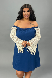 OS-J {Brighter Days} Blue Tunic with Crochet Lace Sleeves