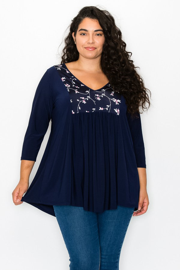 93 CP {Poised To Party} Navy Floral V-Neck Top CURVY BRAND!!!  EXTENDED PLUS SIZE 4X 5X 6X