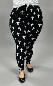 LEG-49 {Still Standing Strong} Cross Printed Black Leggings EXTENDED PLUS SIZE 3X/5X