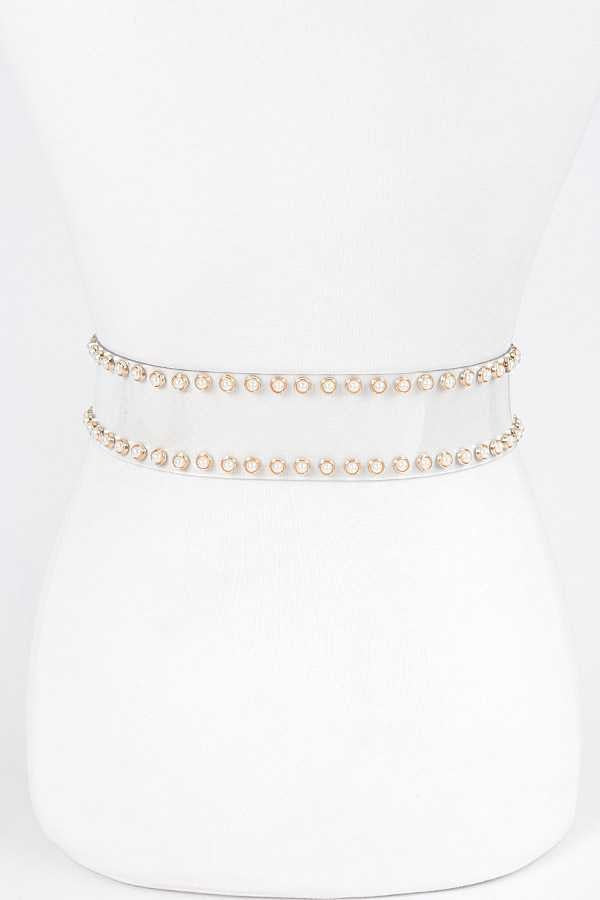 BELTS {A Clear View} Cream Faux Pearl Transparent Belt PLUS SIZE