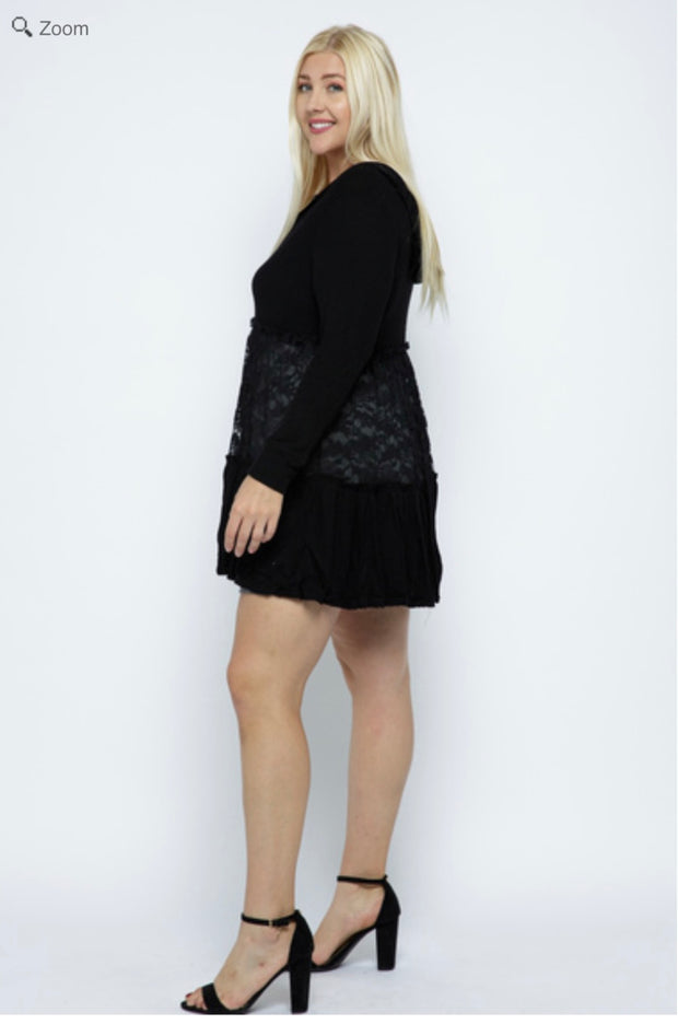 47 OT {Be That Girl} VOCAL Black Waffle Knit & Lace Hoodie PLUS SIZE 1X 2X 3X
