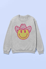 43 GT {Pink Cowboy} Grey/Pink Smiley Face Graphic Sweatshirt PLUS SIZE 1X 2X 3X