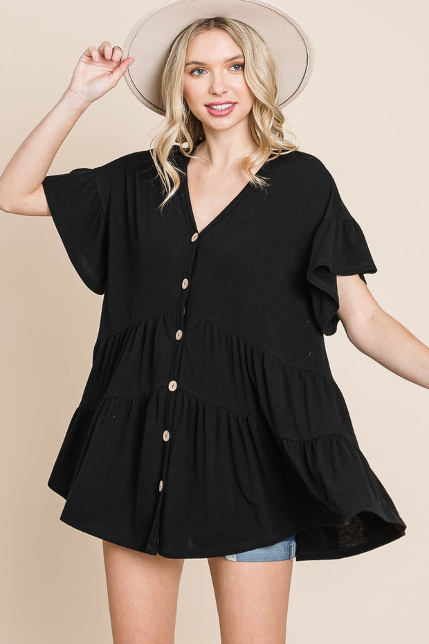 64 SSS {Certain Charm} Black Tiered Button Up Top PLUS SIZE 1X 2X 3X