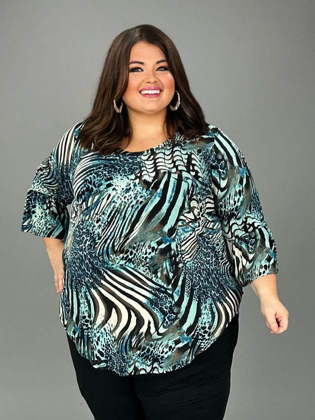 29 PQ-B {A Shade of Blue} Blue Animal Print Top EXTENDED PLUS SIZE 4X 5X 6X