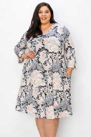 29 PQ {Romantic Time} Pink Embossed V-Neck Dress EXTENDED PLUS SIZE 3X 4X 5X