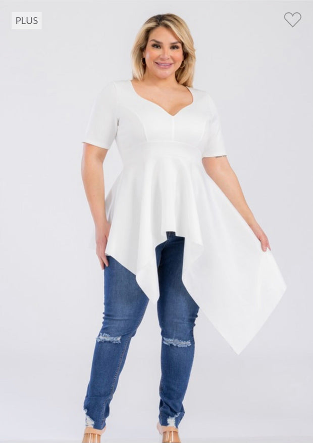 26 SSS-T [City Lights} Ivory Sweetheart Peplum Top PLUS SIZE 1X 2X 3X