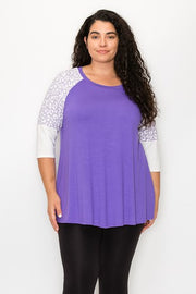 59 CP {Cards On The Table} Purple Tunic w/Leopard Print EXTENDED PLUS SIZE 4X 5X 6X