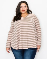 40  PLS {Underline The Style} Pink/Grey Stripe Print Top PLUS SIZE XL 2X 3X