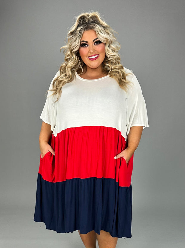 19 CP-B {For The Diva In You} Red/Navy Color Block Dress CURVY BRAND!!!  EXTENDED PLUS SIZE 4X 5X 6X