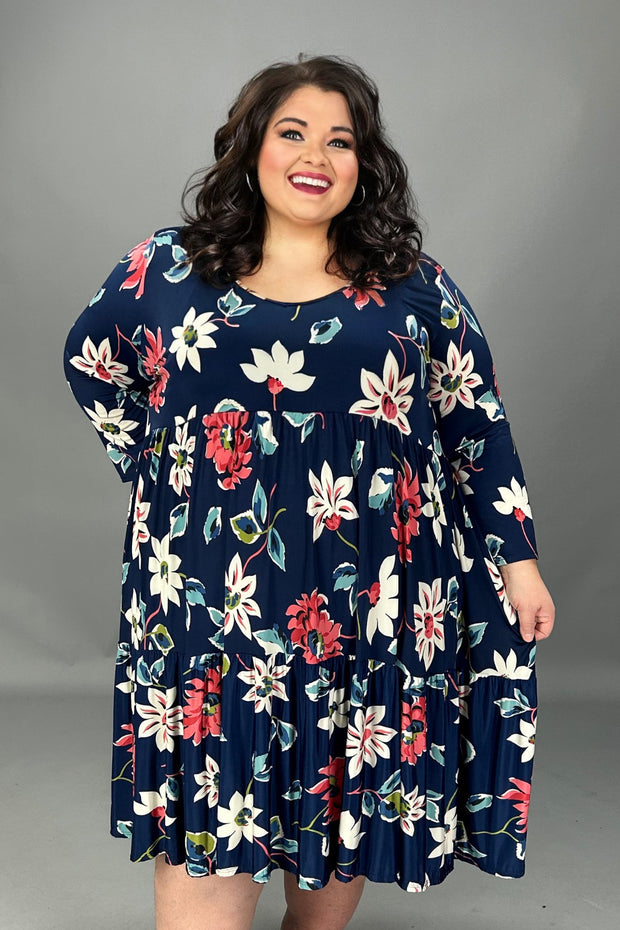 86 PQ-D {Need A Little More} Navy Floral Tiered Dress EXTENDED PLUS SIZE 3X 4X 5X