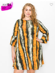 34 PQ {Wishful Heart} Orange/Olive Stripe Print Dress EXTENDED PLUS SIZE 1X 2X 3X 4X 5X
